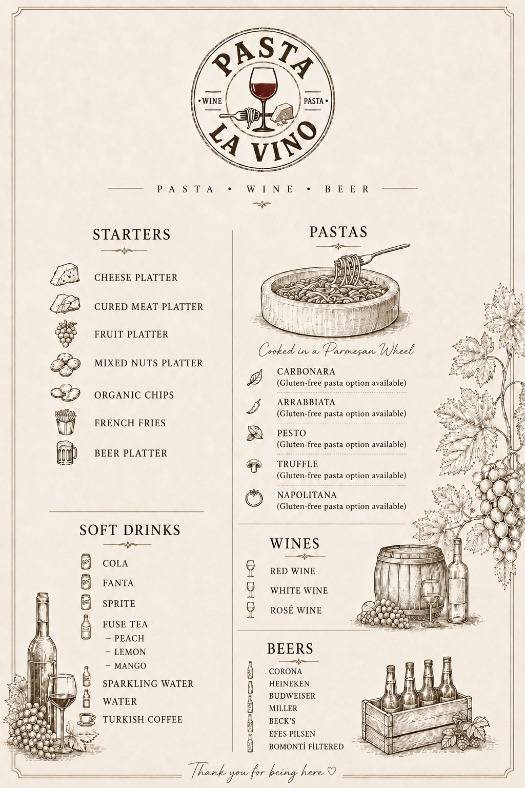 Pasta La Vino English menu